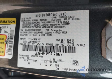 2016 Ford Fusion Se from USA, damaged, VIN 3FA6P0H99GR171872